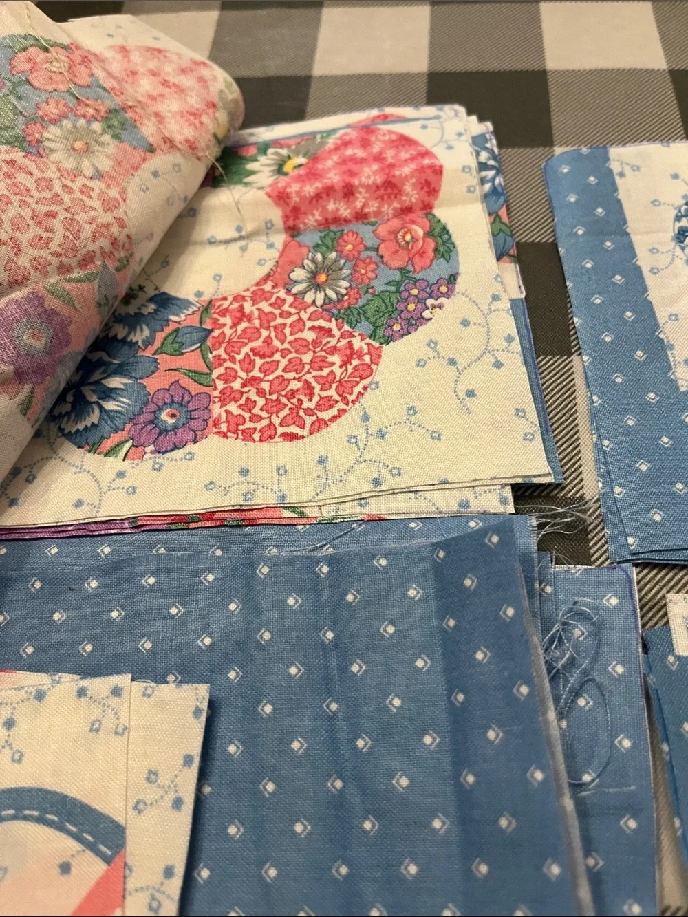 Cottagecore cotton fabric patches set blue